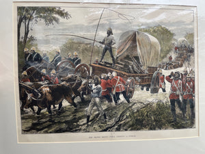 ‘The Ekowe Relief Force Crossing a Stream’ - London Illustrated News Engraving, Hand Coloured