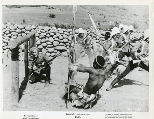 Black & White Photo Press Still from 'ZULU' - Dramatic Battle Scene