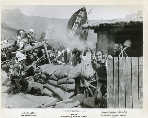 Black & White Photo Press Still from 'ZULU' - Dramatic Battle Scene