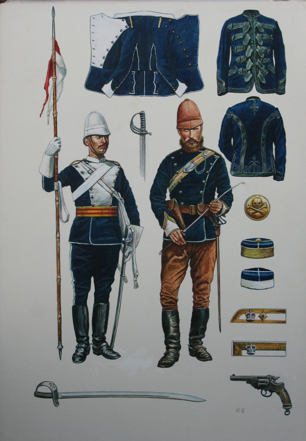 Original Artwork By Rick Scollins Depicting Uniforms of the 17th Lancers, Anglo-Zulu War 1879