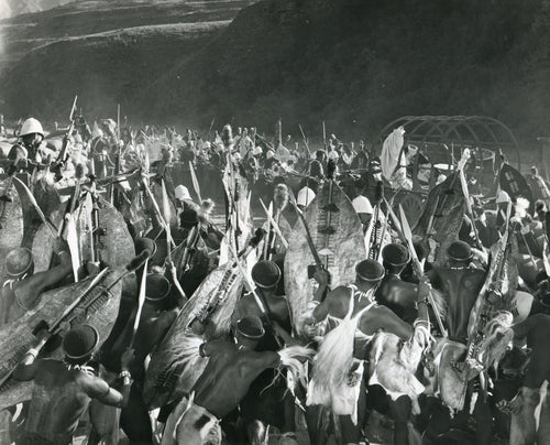 Black & White Press Still from 'ZULU' - Final Attack Scene