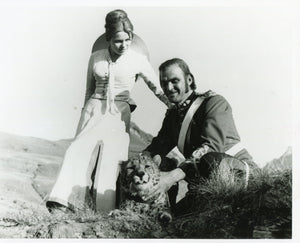 Modern ZULU Movie Still - Ulla Jacobson and Stanley Baker stroking the cheetah!